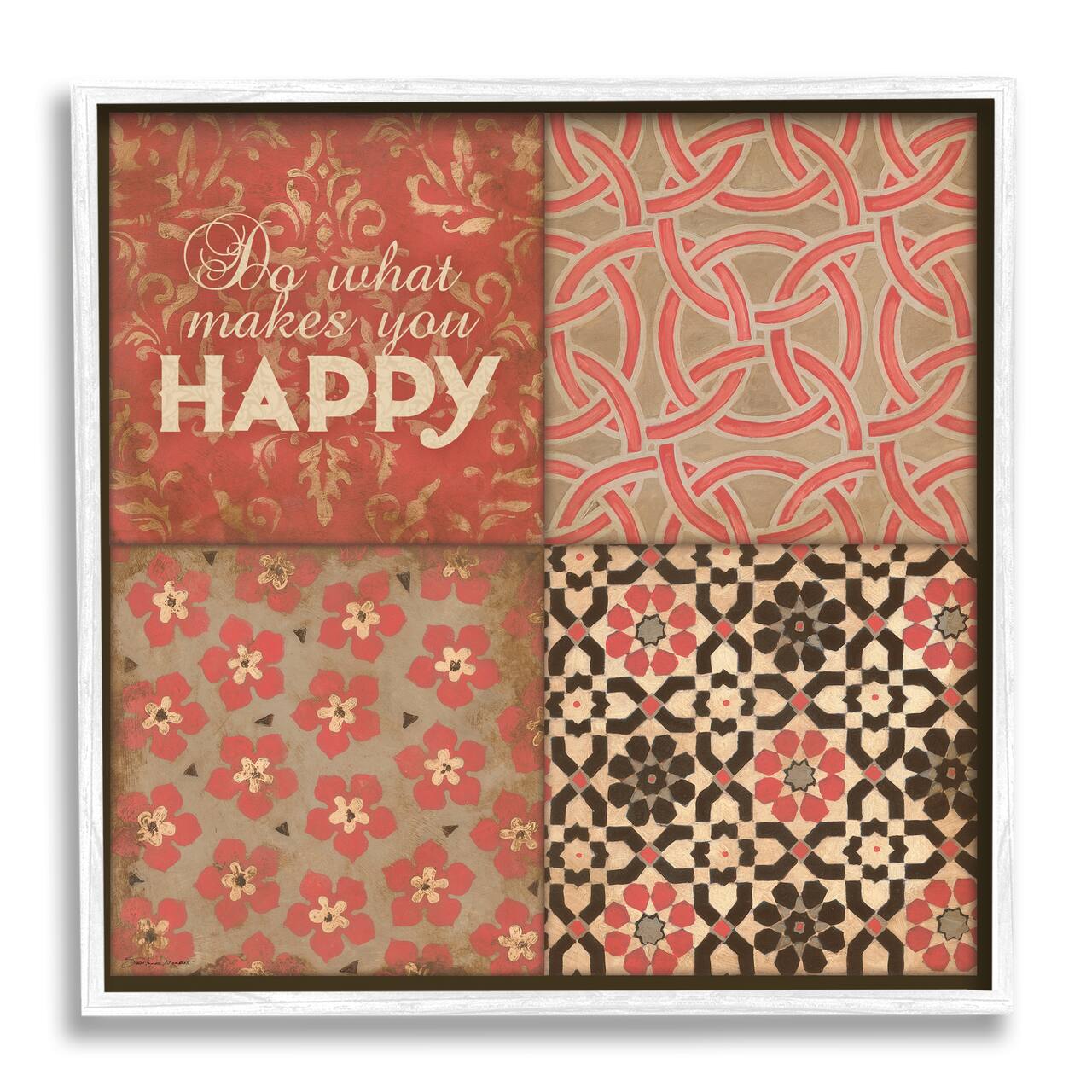 Stupell Industries Do What Makes You Happy Vintage Red Patterns Framed Wall Art